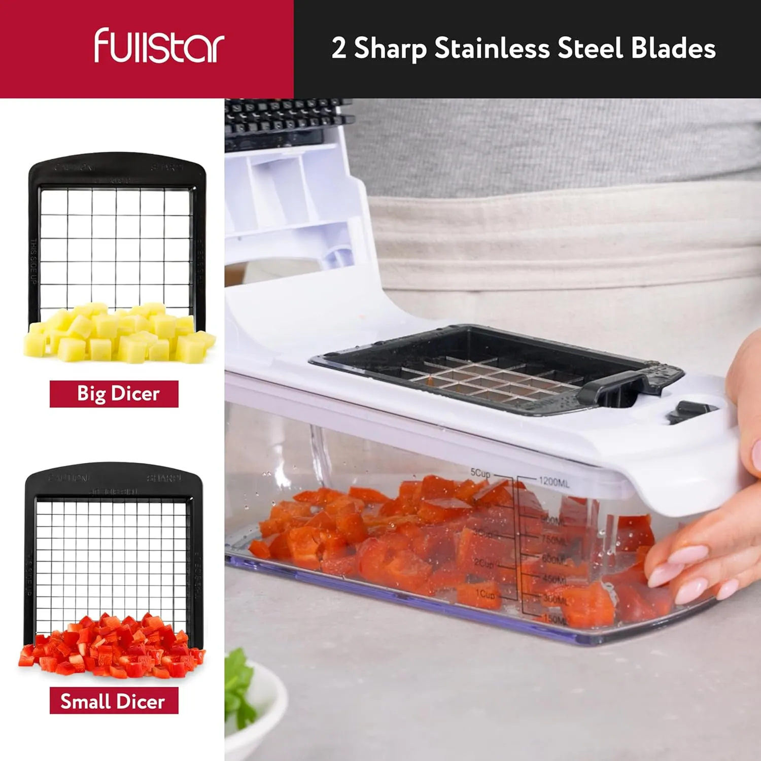 Fullstar Vegetable Chopper, Mandoline Slicer - Cheese Grater, Food Chopper with Container, Kitchen Gadgets, Home Essentials (7-in-1, White/Black)