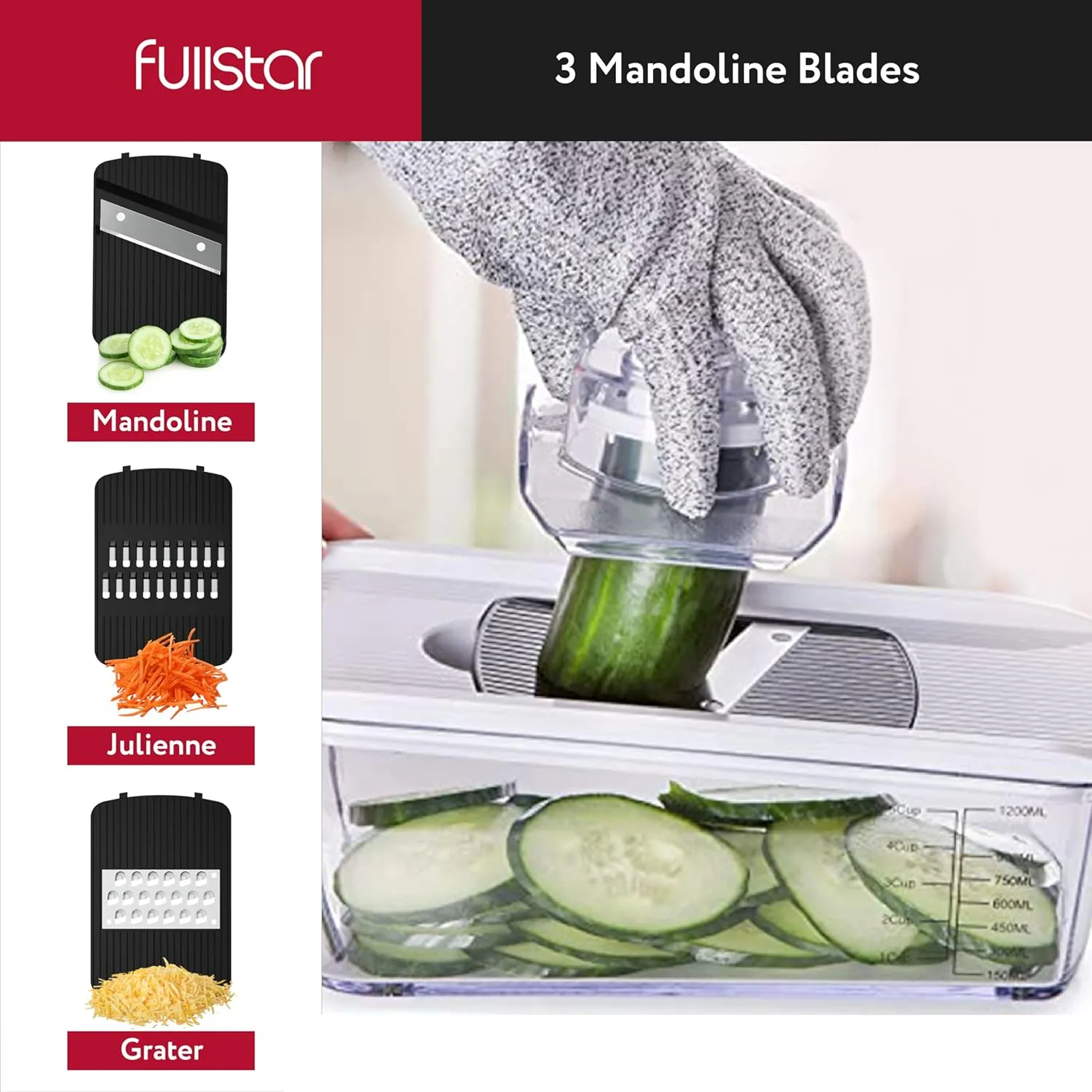 Fullstar Vegetable Chopper, Mandoline Slicer - Cheese Grater, Food Chopper with Container, Kitchen Gadgets, Home Essentials (7-in-1, White/Black)