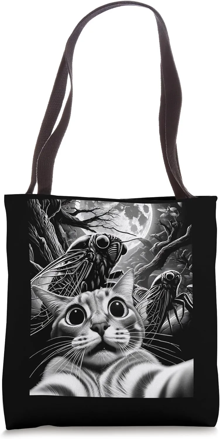 Funny Swarm 17 Year Cicada Reemergence Cat Selfie Cicadas Tote Bag