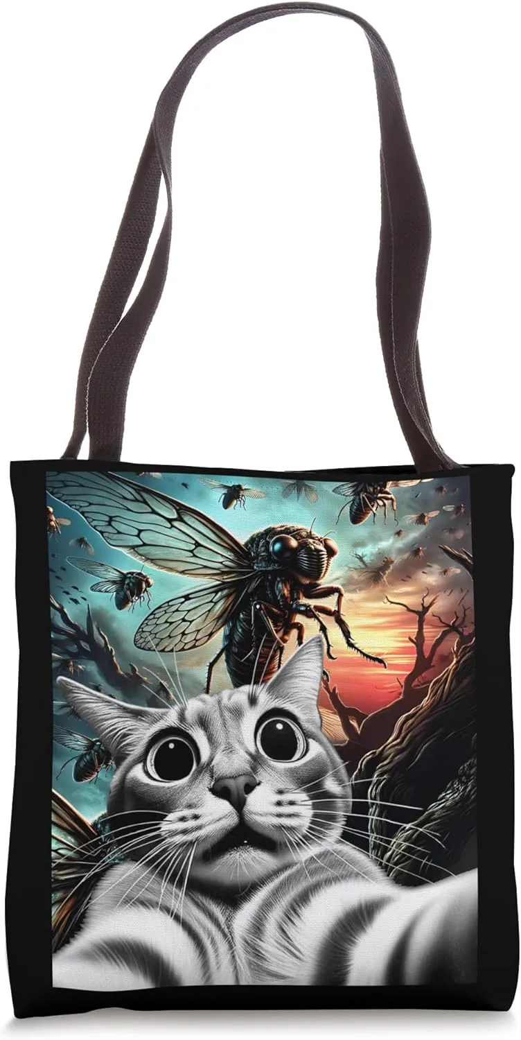 Funny Swarm 17 Year Cicada Reemergence Cat Selfie Cicadas Tote Bag