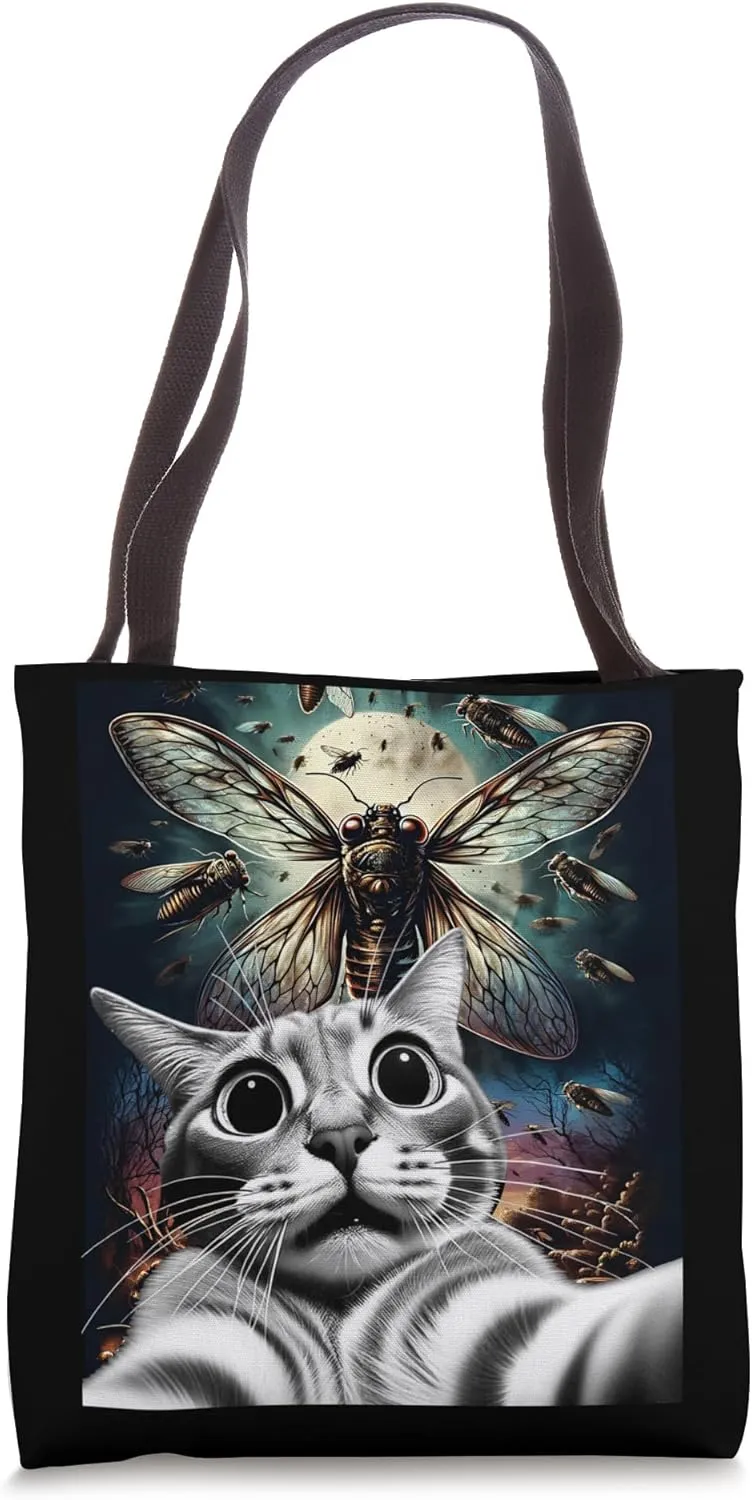 Funny Swarm 17 Year Cicada Reemergence Cat Selfie Cicadas Tote Bag