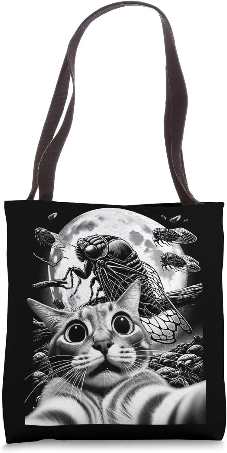 Funny Swarm 17 Year Cicada Reemergence Cat Selfie Cicadas Tote Bag