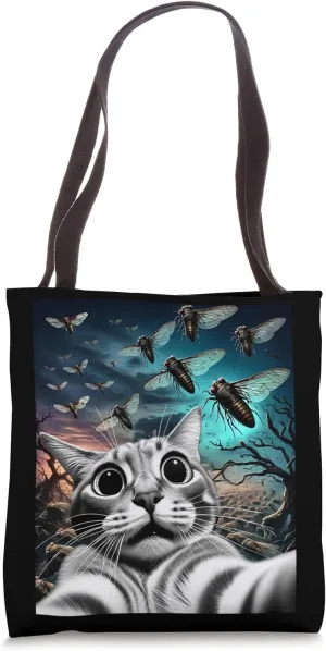 Funny Swarm 17 Year Cicada Reemergence Cat Selfie Cicadas Tote Bag
