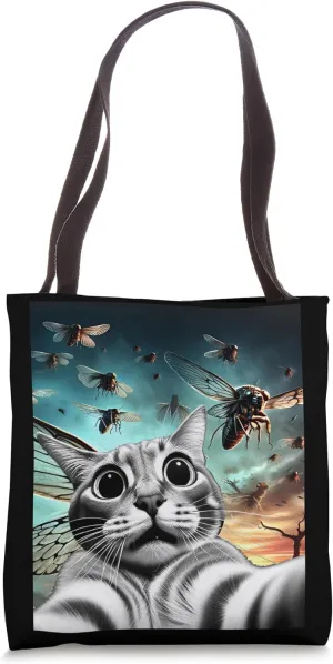 Funny Swarm 17 Year Cicada Reemergence Cat Selfie Cicadas Tote Bag