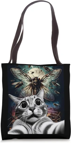 Funny Swarm 17 Year Cicada Reemergence Cat Selfie Cicadas Tote Bag