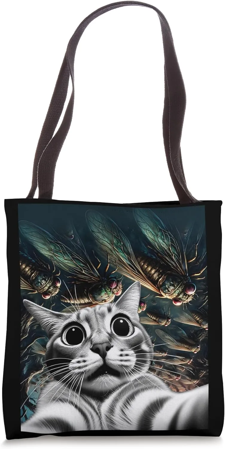 Funny Swarm 17 Year Cicada Reemergence Cat Selfie Cicadas Tote Bag