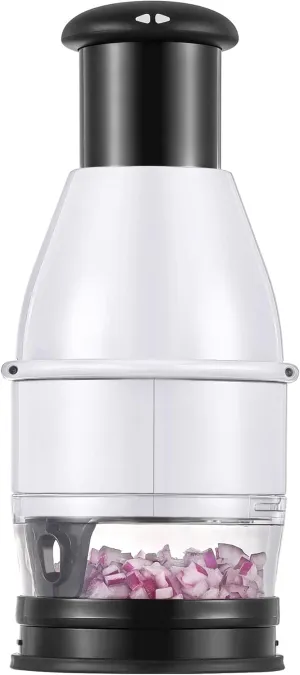 Geedel Food Chopper Vegetable Cutter, Easy to Clean Manual Veggie Onion Garlic Nut Chopper Dicer, Dishwasher Safe Vegetable Chopper with Container for Onions Nuts Garlic Veggies Salads, No BPA, White