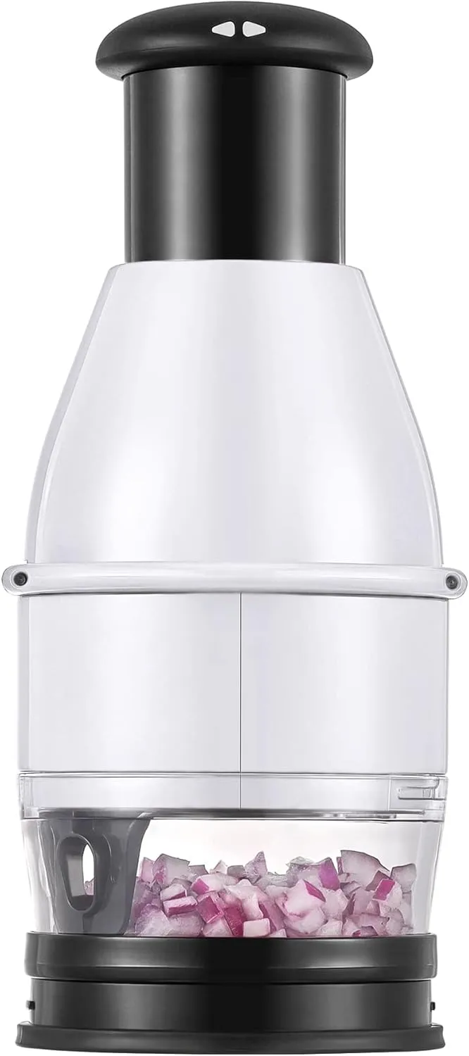 Geedel Food Chopper Vegetable Cutter, Easy to Clean Manual Veggie Onion Garlic Nut Chopper Dicer, Dishwasher Safe Vegetable Chopper with Container for Onions Nuts Garlic Veggies Salads, No BPA, White