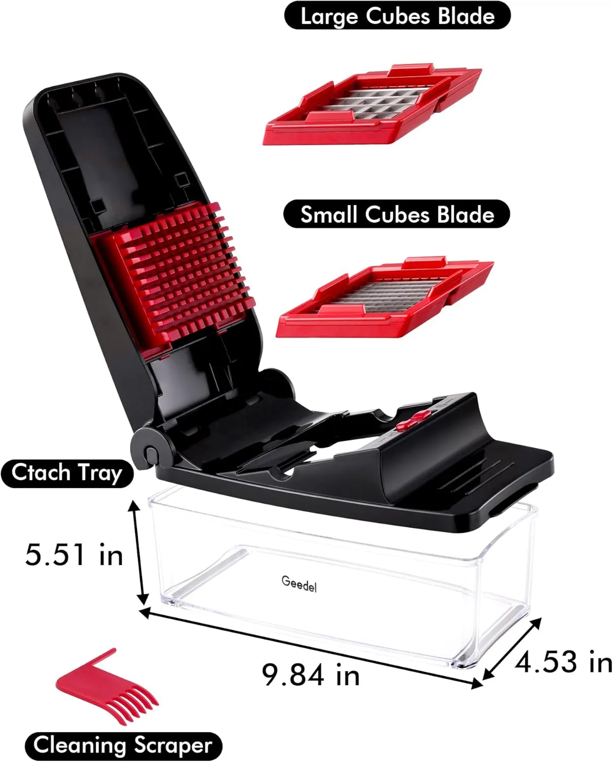 Geedel Vegetable Chopper, Onion Chopper Pro Food Chopper, Kitchen Vegetable Slicer Dicer Cutter, Veggie Chopper with container for Salad Onion Potato Carrot (2 in 1, Red)