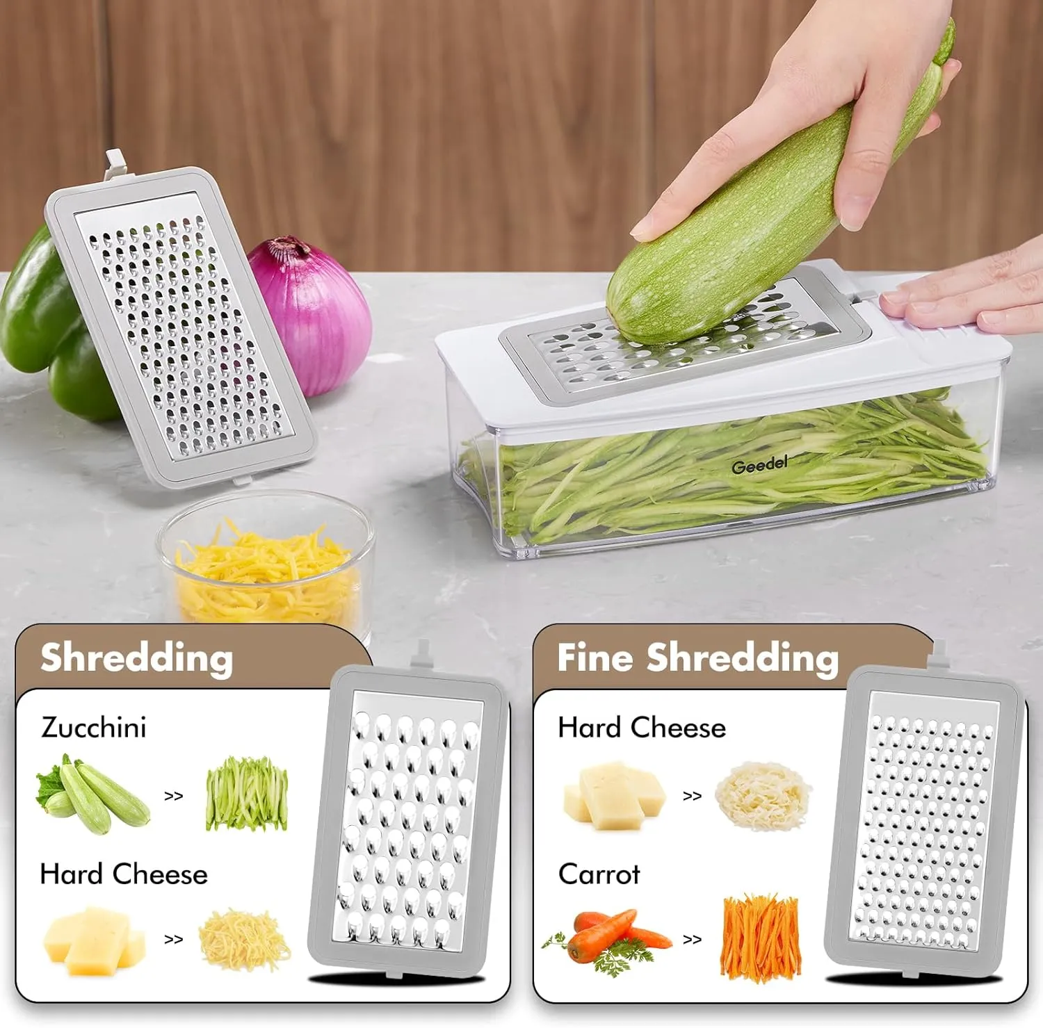 Geedel Vegetable Cutter, Onion Cutter Pro Food Chopper, Kitchen Vegetable Slicer Dicer Cutter Grater, Veggie Chopper with container for Salad Onion Potato Carrot (4 in 1, White)