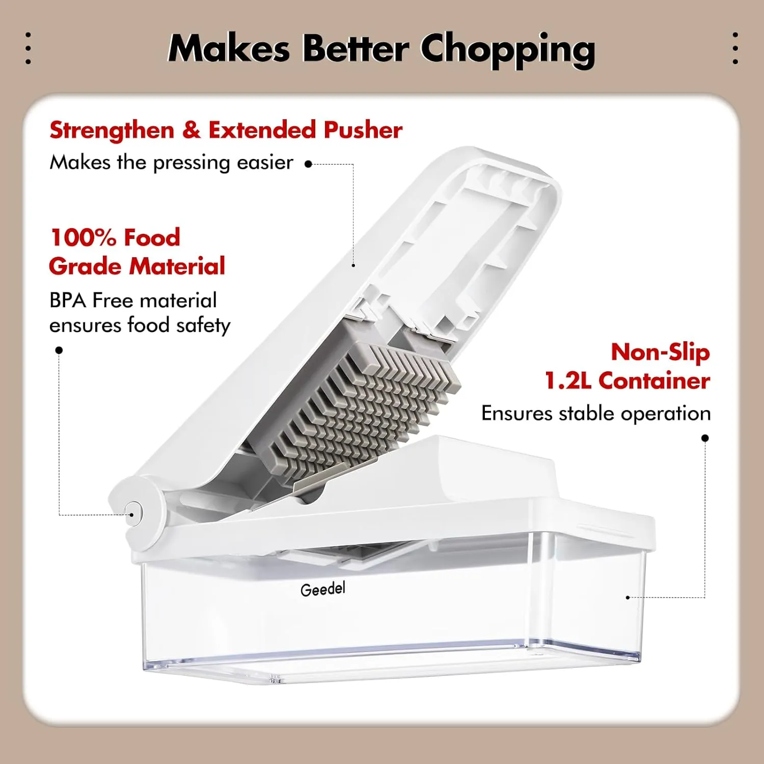 Geedel Vegetable Cutter, Onion Cutter Pro Food Chopper, Kitchen Vegetable Slicer Dicer Cutter Grater, Veggie Chopper with container for Salad Onion Potato Carrot (4 in 1, White)