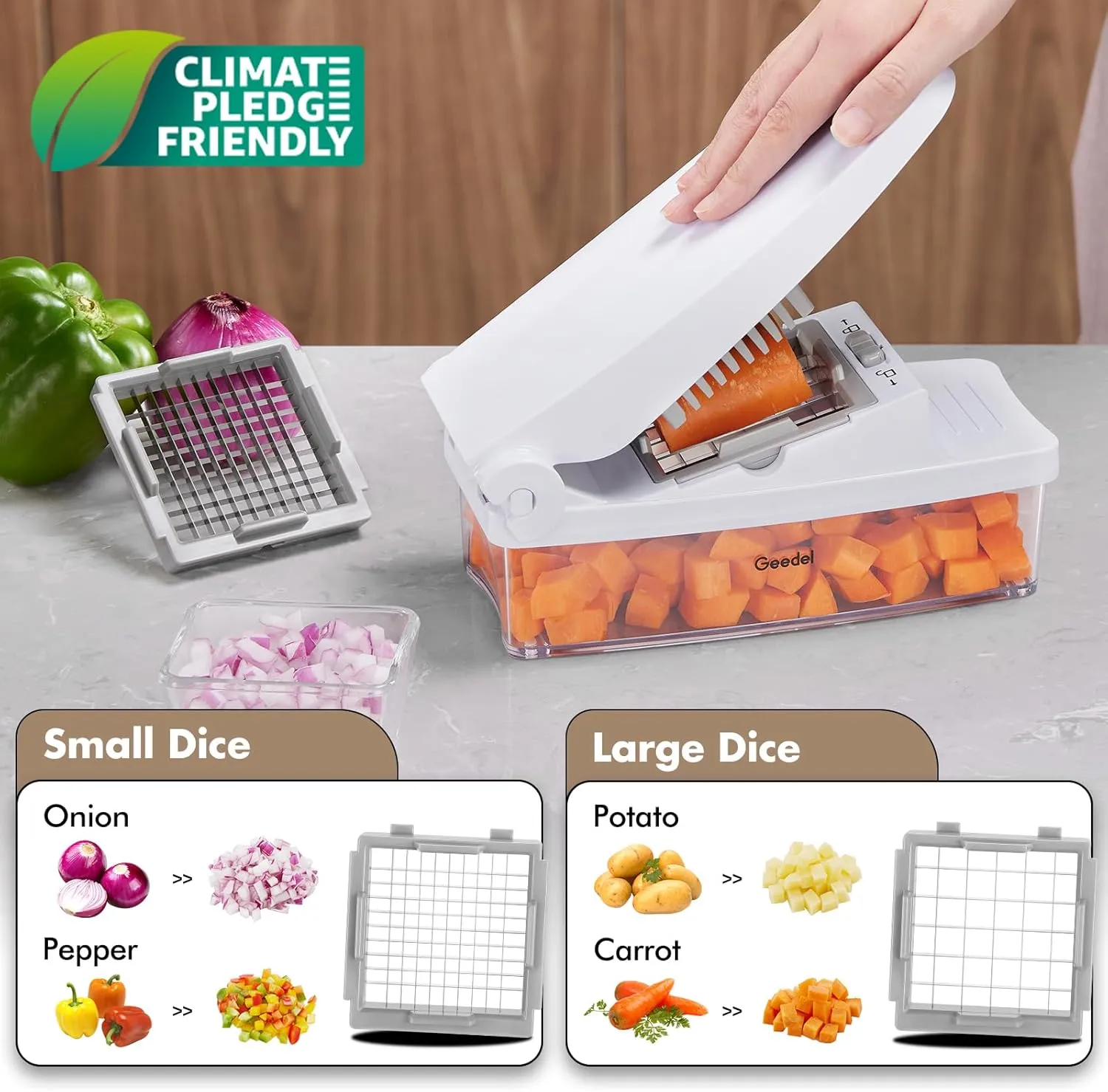 Geedel Vegetable Cutter, Onion Cutter Pro Food Chopper, Kitchen Vegetable Slicer Dicer Cutter Grater, Veggie Chopper with container for Salad Onion Potato Carrot (4 in 1, White)