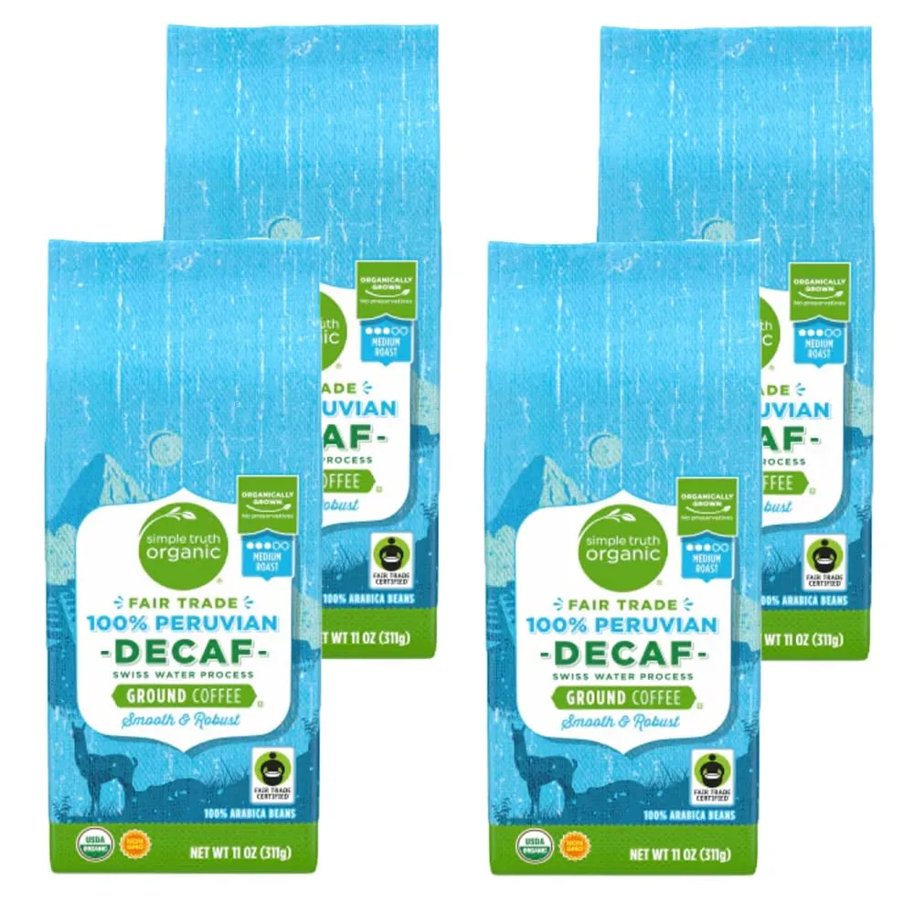 Generic Simple Truth Organic Peruvian Decaf Coffee Ground Fair Trade 11 oz, (Pack of 4)