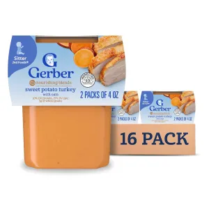 Gerber Baby Food 2nd Foods, Dinner, Sweet Potato & Turkey Puree, 4 Ounce Tubs, 2-Pack (Pack of 8)