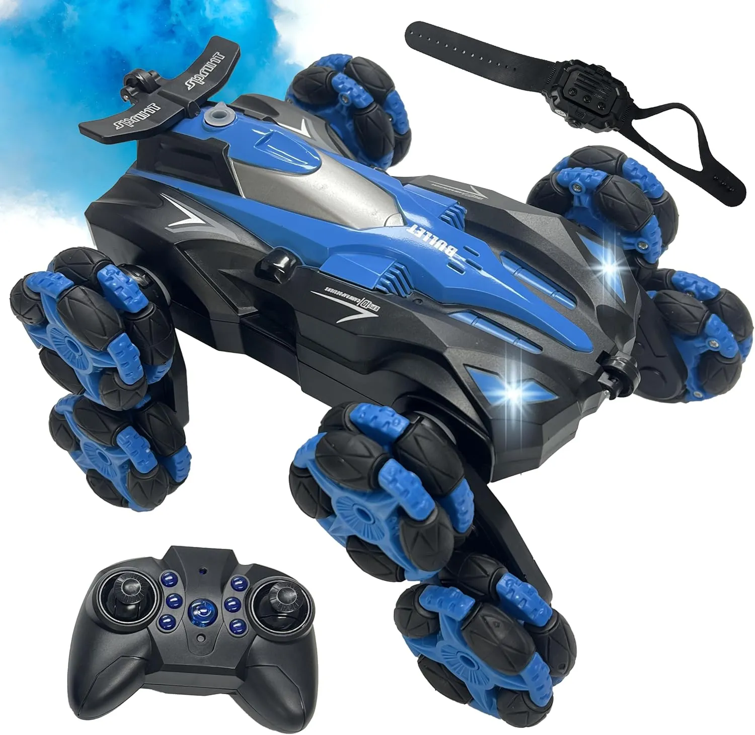 Gesture Sensing RC Stunt Car - Remote Control Car Toys with Lights Music Spray - 8WD 360° RC Cars - Best Gift for Kids for All Ages (Blue)