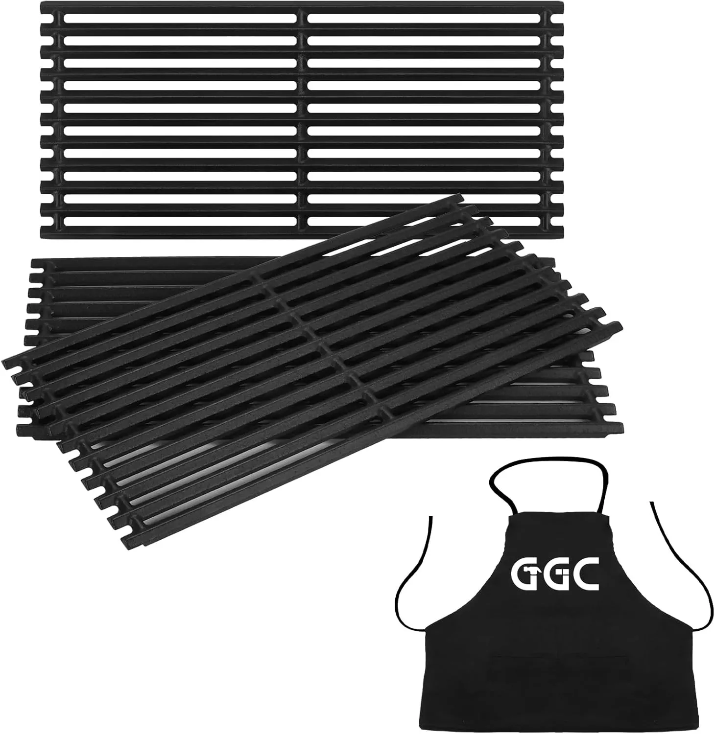 GGC 17" Grill Grates Replacement for Charbroil Infrared 3 Burner 463242515 463242516 G466-0025-W1A 463243016 463246018 463346017, Cast Iron Grill Grates and an Apron