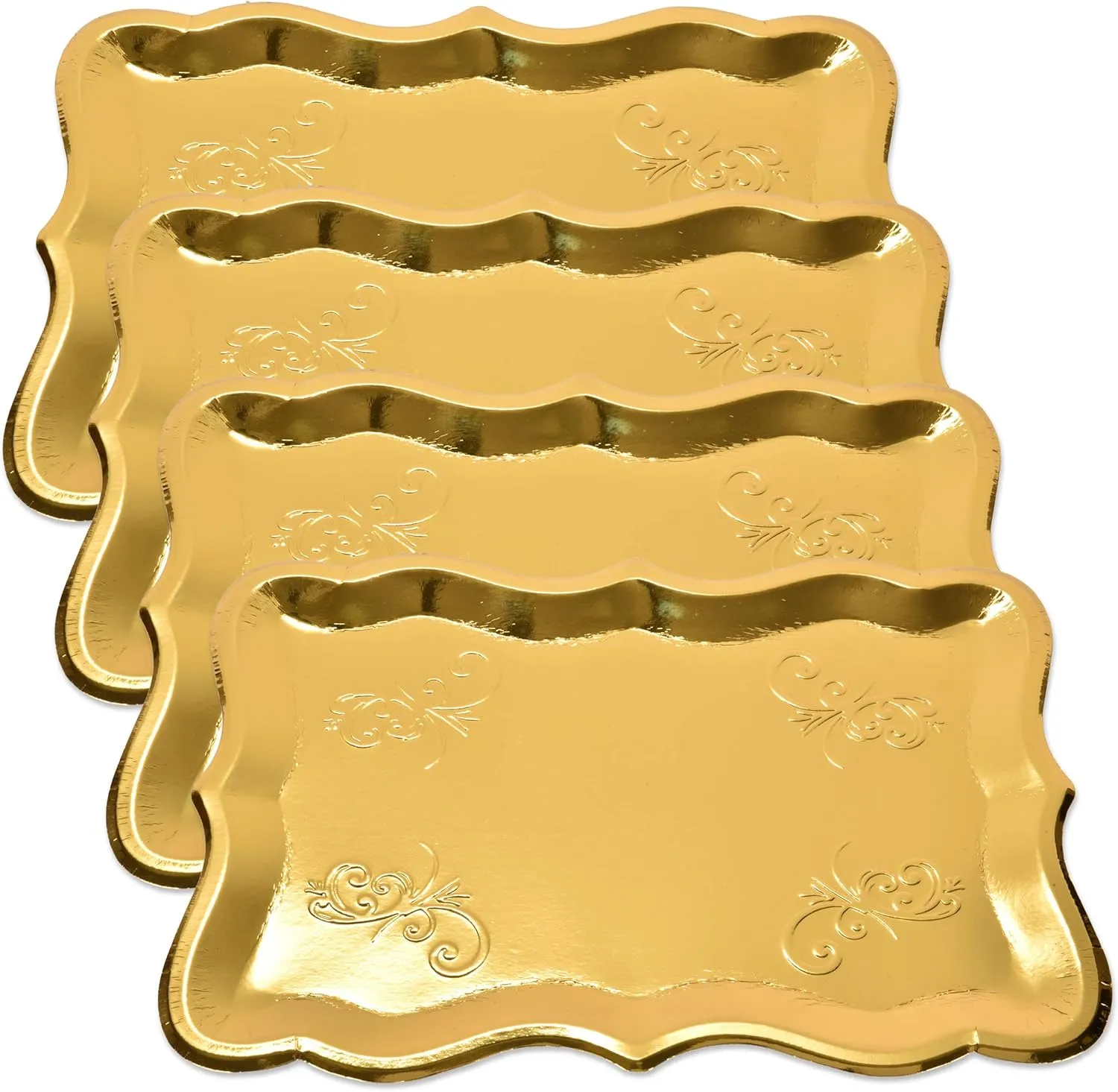 Gift Boutique 10 Gold Rectangle Trays for Dessert Display Table Parties 9" x 13" Disposable Paper Cardboard in Elegant Shape for Platters Cupcake Birthday Parties Dessert Weddings and More Food Safe