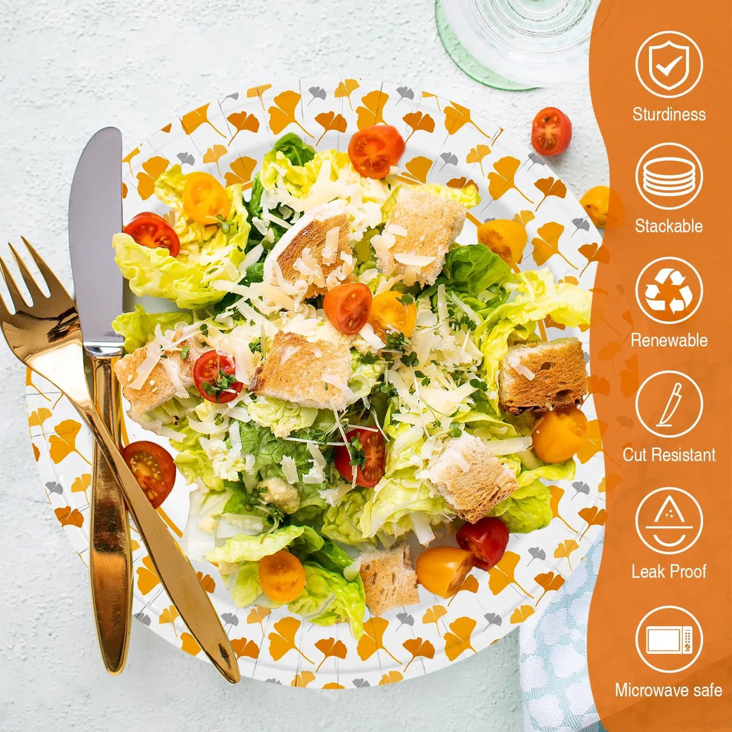 Ginkgo 300 Count Paper Plates 10 inch Bulk, Heavy Duty Disposable Fall Dinner Plates for Party and Everyday