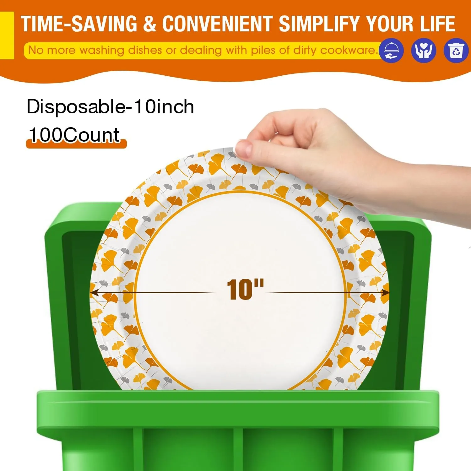Ginkgo Paper Plates 10 Inch Bulk 100 Count, Heavy Duty Disposable Thanksgiving Plates and Fall Friends Party Paper Plates and Daily Use