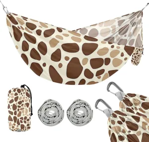 Giraffe Skin Pattern Brown 330lb Capacity Outdoor Hammocks with Hanging Rope Swing Hammock for Outside Patio Garden Base para hamaca