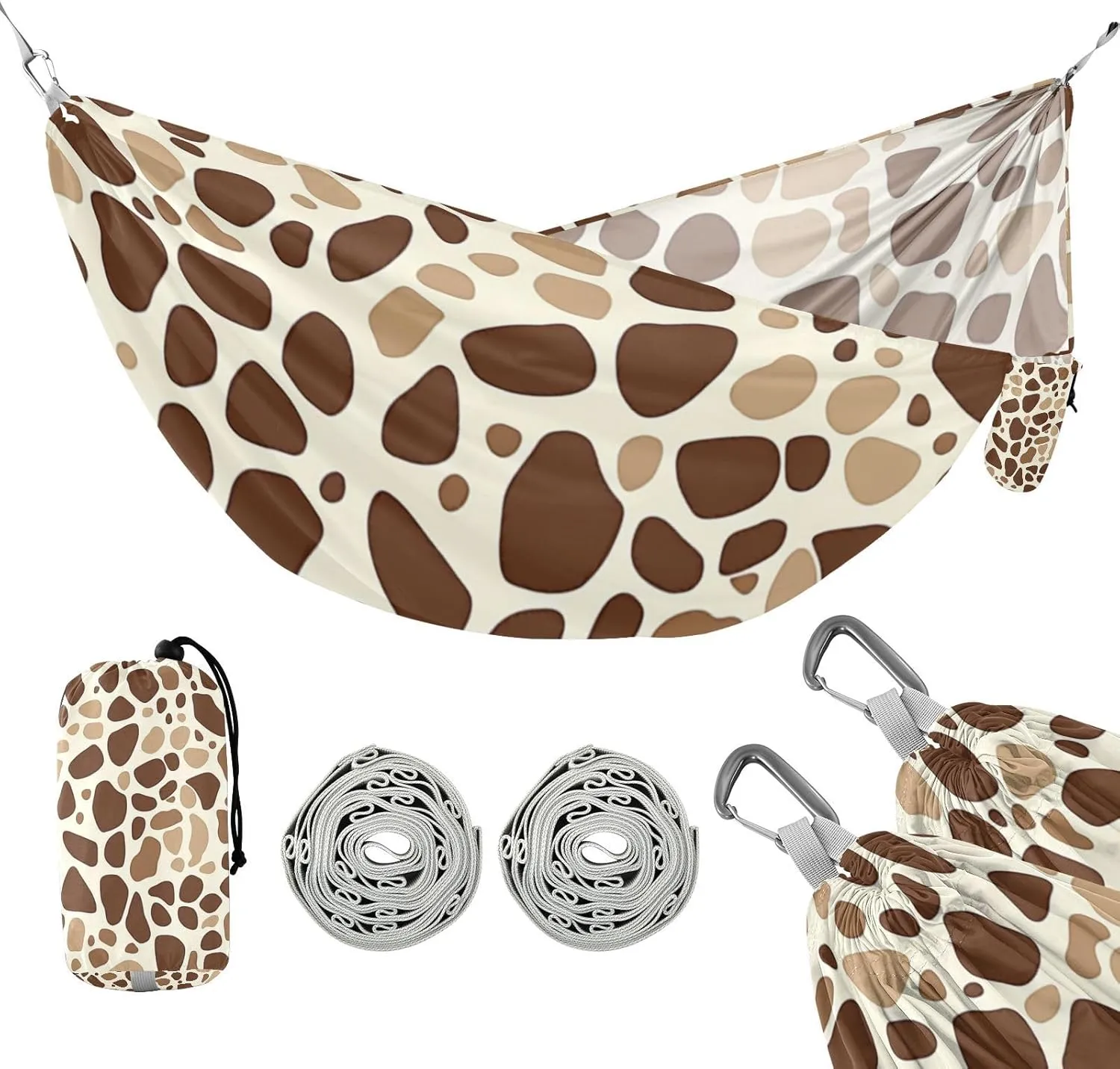 Giraffe Skin Pattern Brown 330lb Capacity Outdoor Hammocks with Hanging Rope Swing Hammock for Outside Patio Garden Base para hamaca