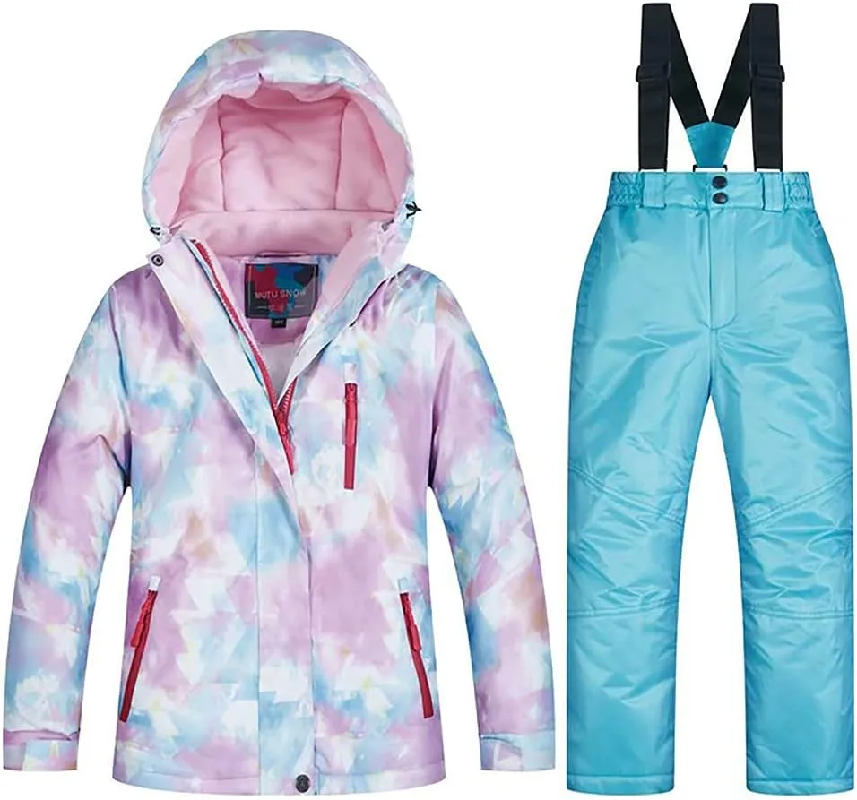 Girls/Boys Snowsuits Hooded Insulated Windproof Winer Coats Ski Jacket Snow Pants Set