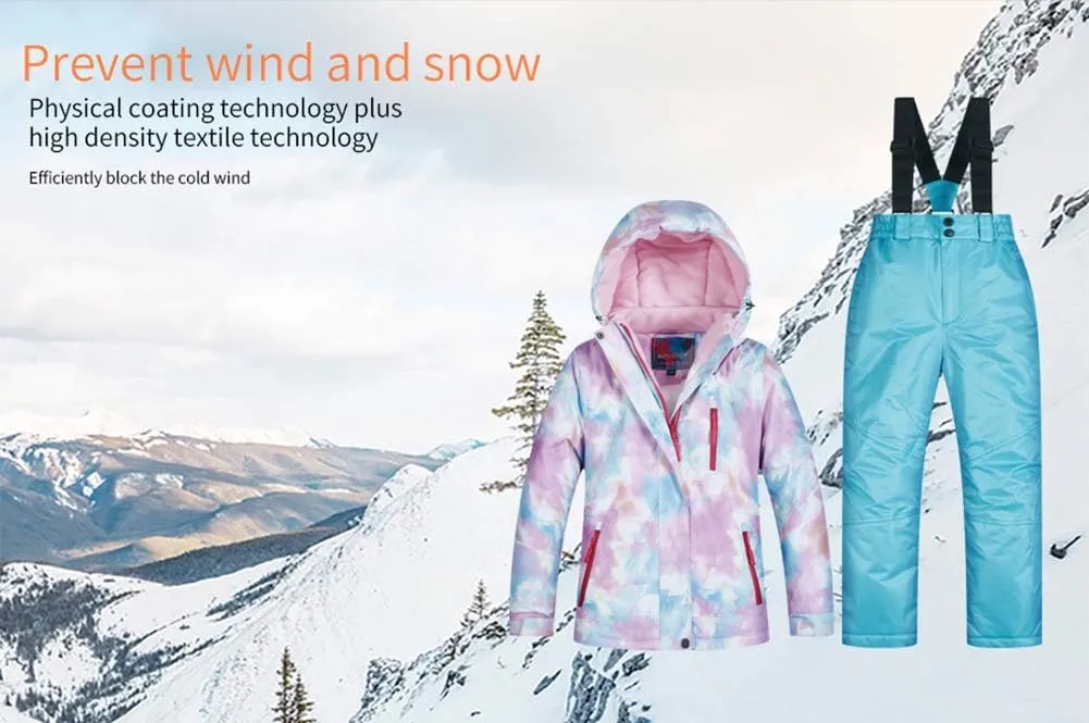 Girls/Boys Snowsuits Hooded Insulated Windproof Winer Coats Ski Jacket Snow Pants Set