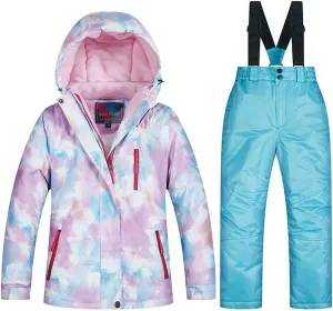 Girls/Boys Snowsuits Hooded Insulated Windproof Winer Coats Ski Jacket Snow Pants Set