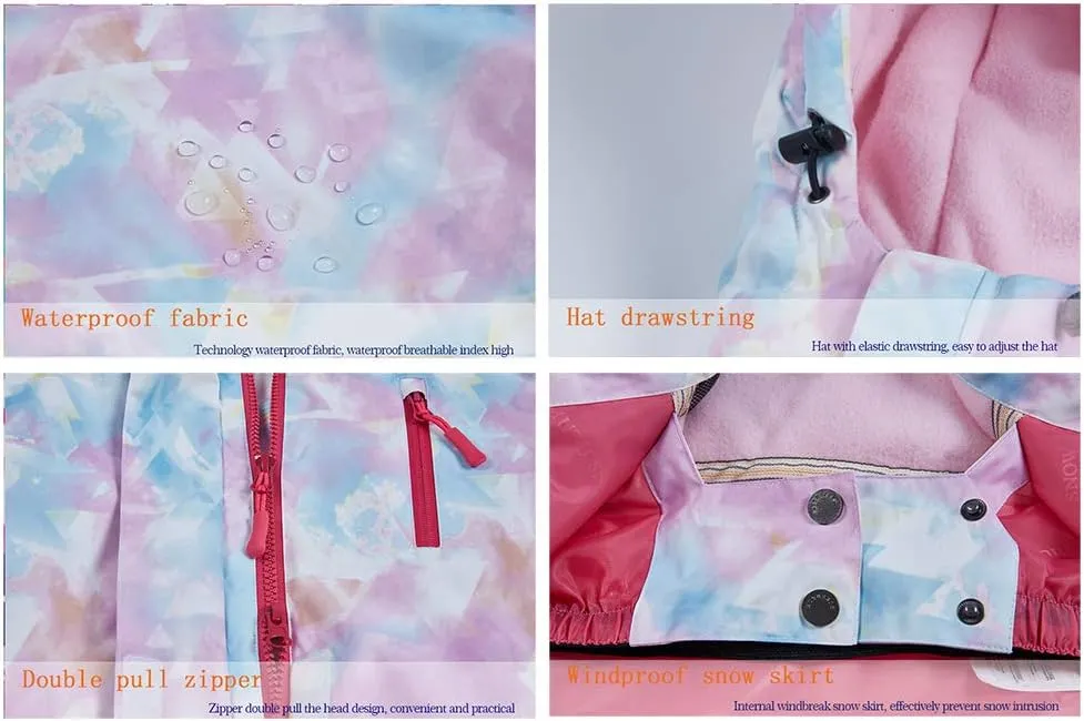 Girls/Boys Snowsuits Hooded Insulated Windproof Winer Coats Ski Jacket Snow Pants Set