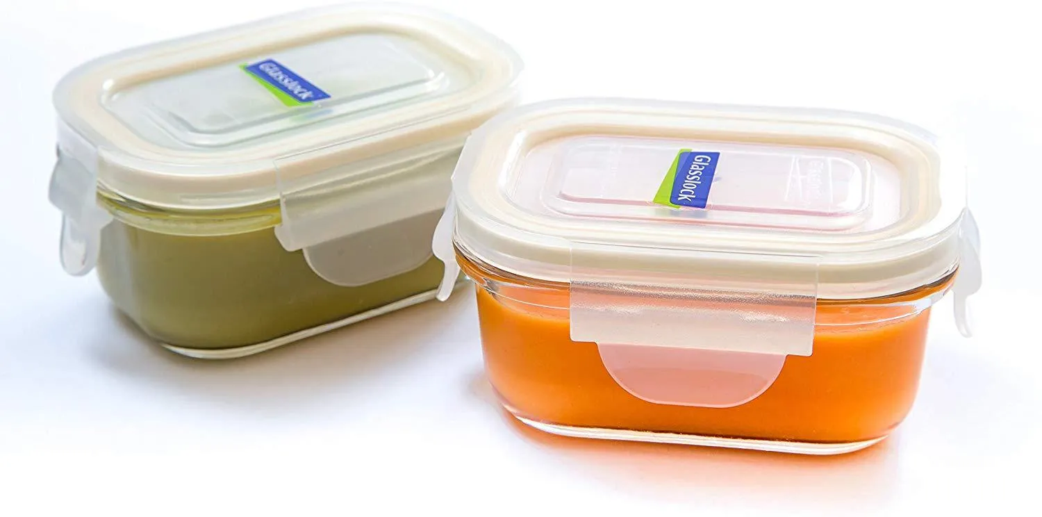 [Glasslock Kids] 5.07oz/150ml  Rectangular Yum Yum Baby Food Containers 6-Pcs Set