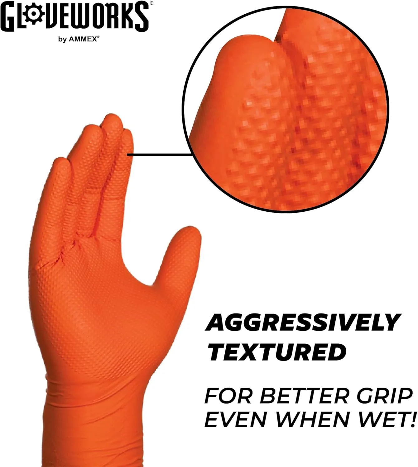 GLOVEWORKS HD Orange Nitrile Gloves, 8 Mil, Disposable, Raised Diamond Texture, Mechanic Gloves