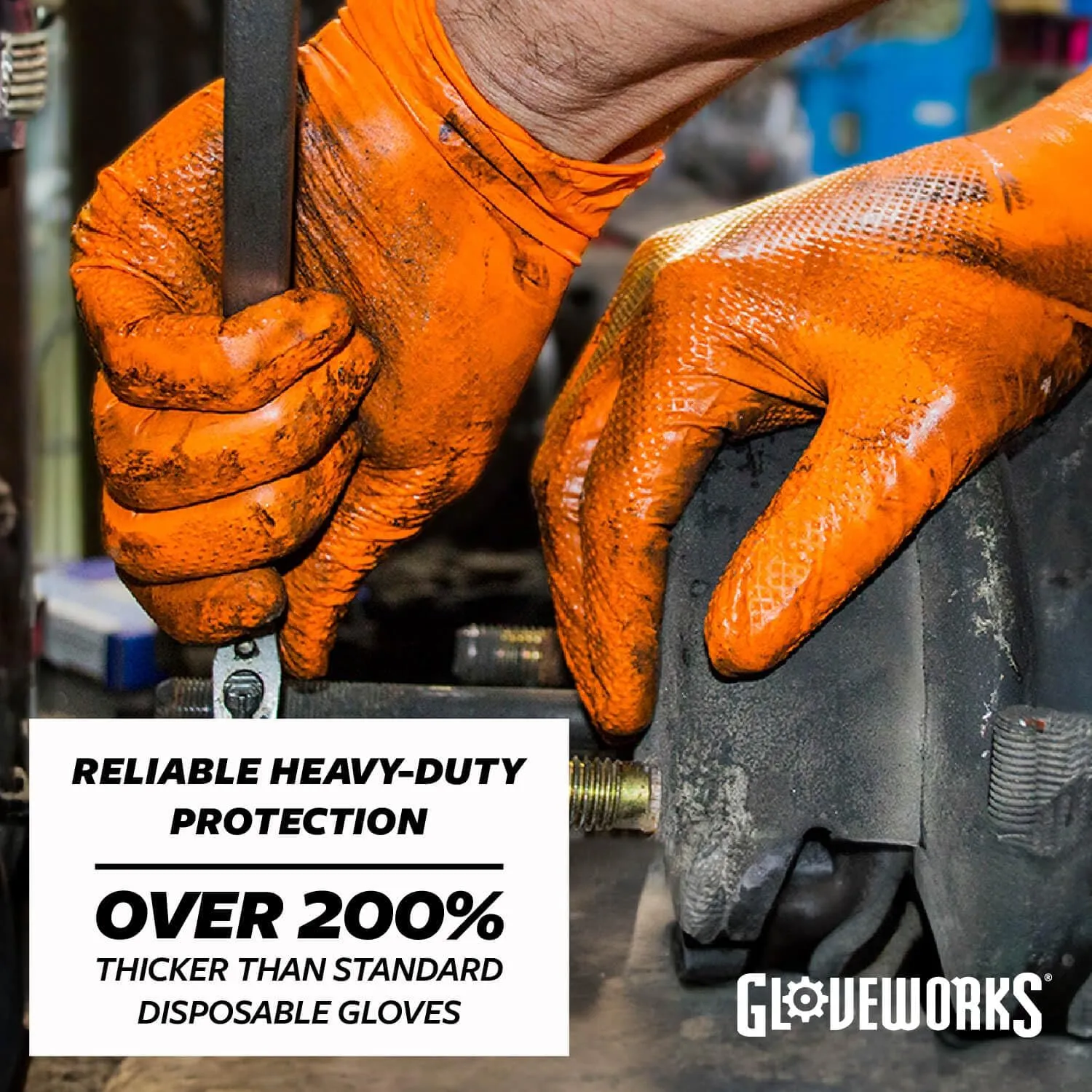 GLOVEWORKS HD Orange Nitrile Gloves, 8 Mil, Disposable, Raised Diamond Texture, Mechanic Gloves