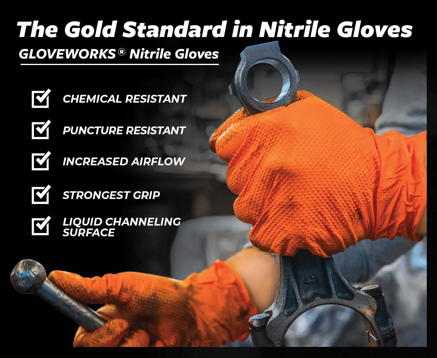 GLOVEWORKS HD Orange Nitrile Gloves, 8 Mil, Disposable, Raised Diamond Texture, Mechanic Gloves