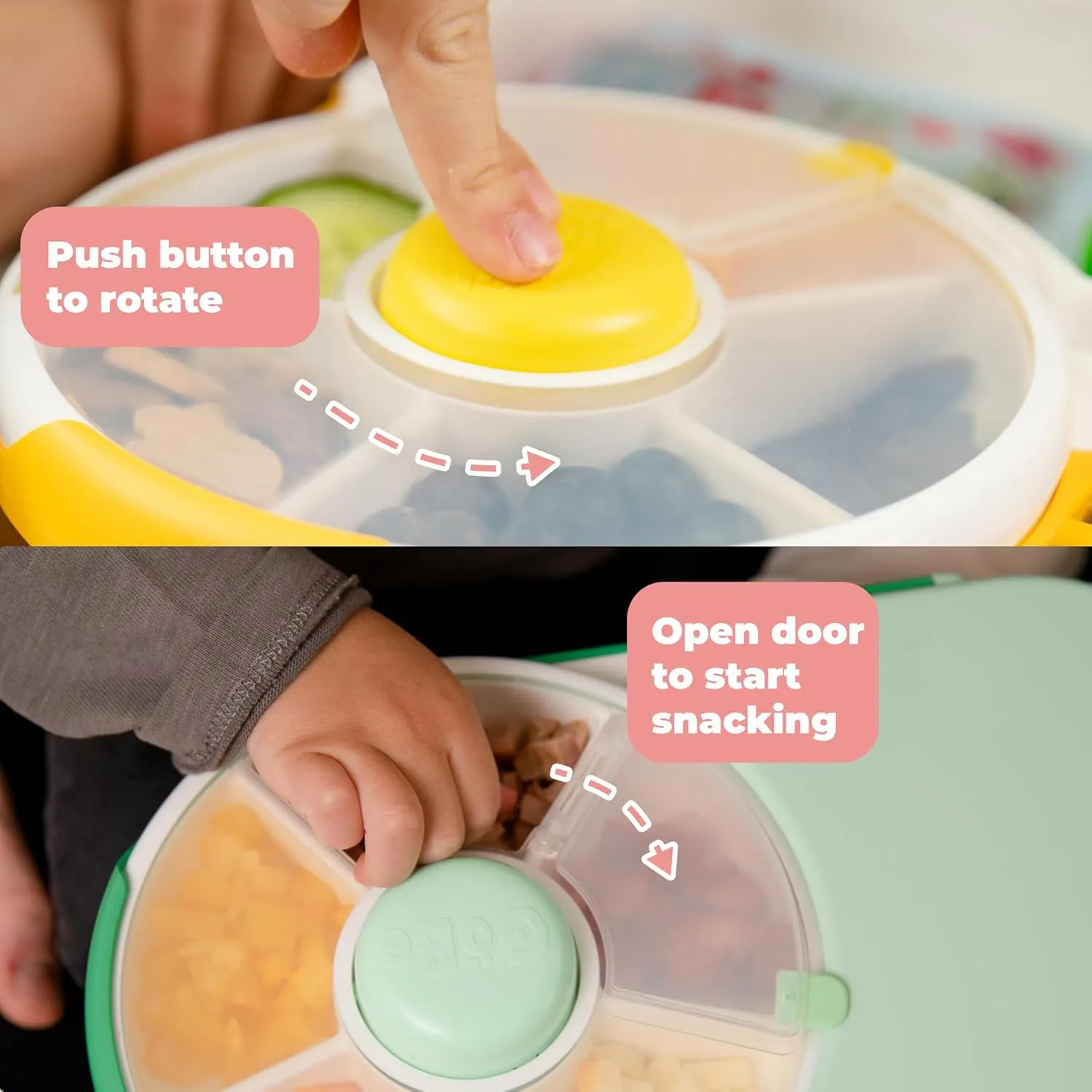 GoBe Kids Lunchbox with Small Snack Spinner Flip - Bundle with Hand Strap & Sticker Sheet, 2-in-1 Bento Style Lunch Container, 5 Small  1 Large Sandwich Compartment, BPA & PVC Free- Macaron Blue