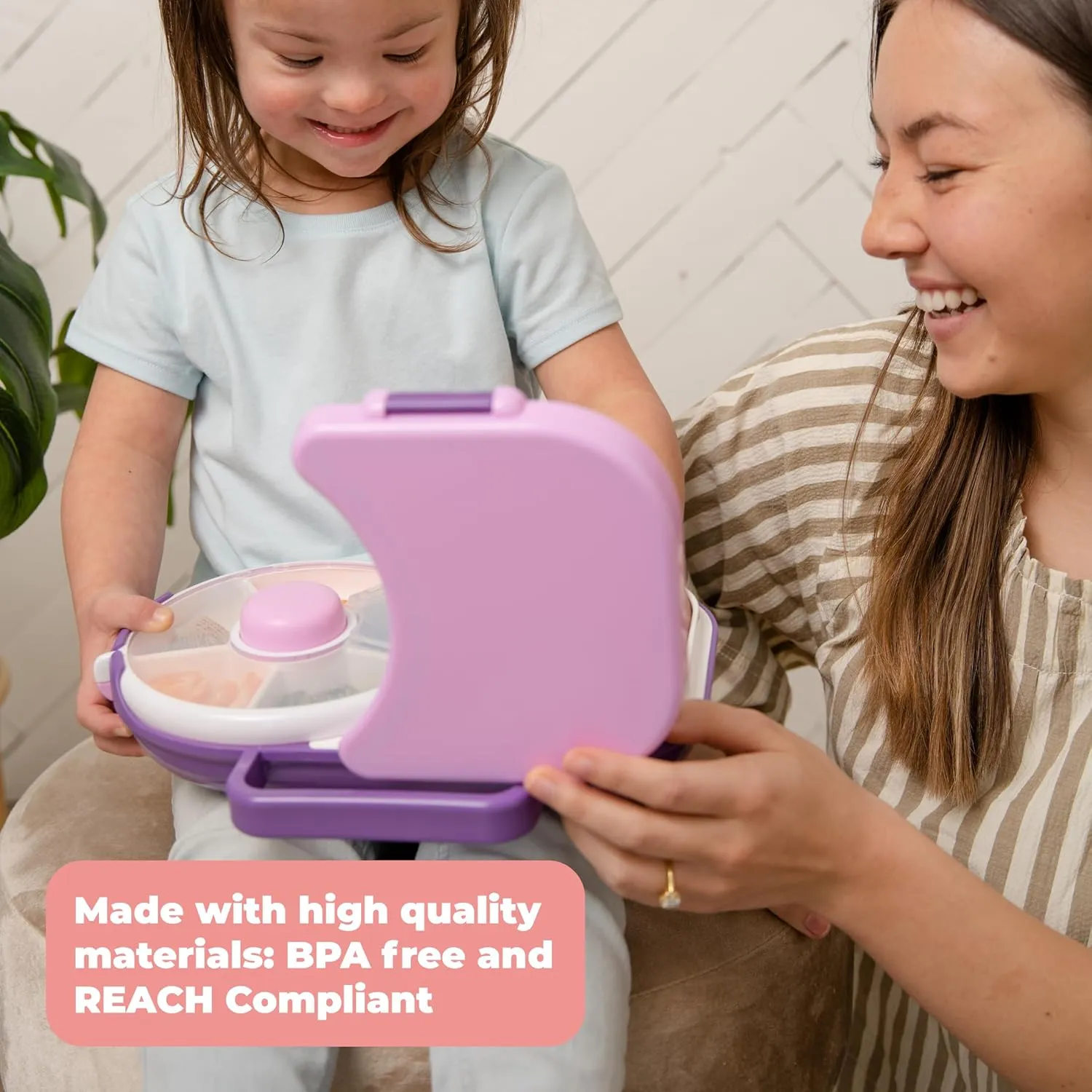 GoBe Kids Lunchbox with Small Snack Spinner Flip - Bundle with Hand Strap & Sticker Sheet, 2-in-1 Bento Style Lunch Container, 5 Small  1 Large Sandwich Compartment, BPA & PVC Free- Macaron Blue