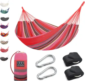 Gold Armour Brazilian Style Hammock with Tree Straps for Hanging, Portable Single Double Hammock for Camping, Outdoor, Indoor, Patio, Backyard (Pink Stripe)