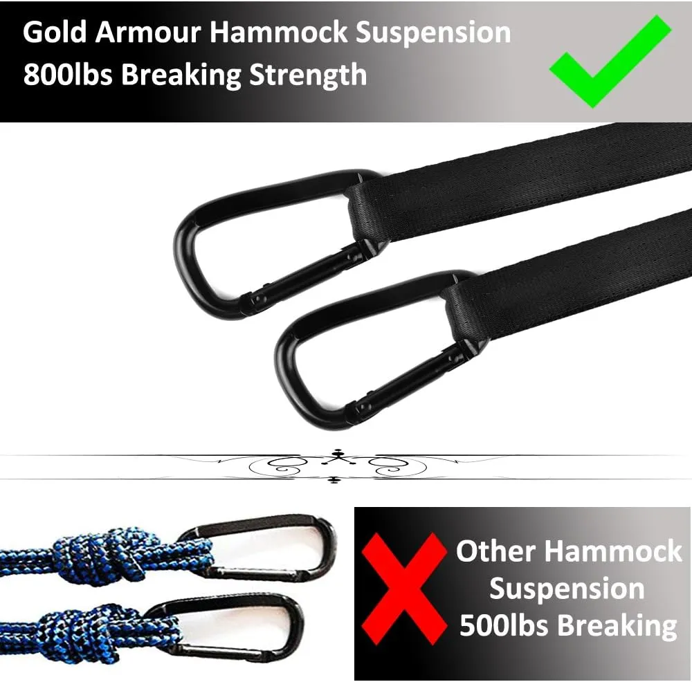 Gold Armour Camping Hammock - Portable Hammock Single Hammock Camping Accessories Gear for Outdoor Indoor Adult Kids, USA Based Brand (Black & Grey)