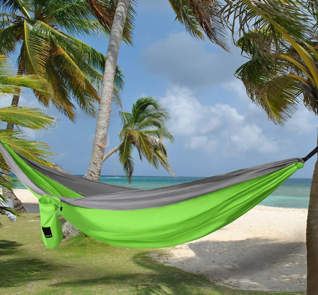 Gold Armour Camping Hammock - Portable Hammock Single Hammock Camping Accessories Gear for Outdoor Indoor Adult Kids, USA Based Brand (Lime Green & Grey)