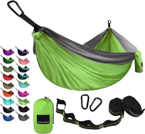 Gold Armour Camping Hammock - Portable Hammock Single Hammock Camping Accessories Gear for Outdoor Indoor Adult Kids, USA Based Brand (Lime Green & Grey)