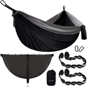 Gold Armour Camping Hammock with Bug Net - XL Double Hammock Portable Hammock Camping Accessories Gear Mosquito Bug Net Set for Outdoor Indoor, USA Based Brand (Black & Gray)