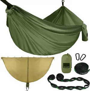 Gold Armour Camping Hammock with Bug Net - XL Double Hammock Portable Hammock Camping Accessories Gear Mosquito Bug Net Set for Outdoor Indoor, USA Based Brand (OD Green)