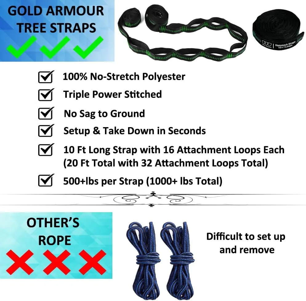 Gold Armour Camping Hammock with Bug Net - XL Double Hammock Portable Hammock Camping Accessories Gear Mosquito Bug Net Set for Outdoor Indoor, USA Based Brand (OD Green)