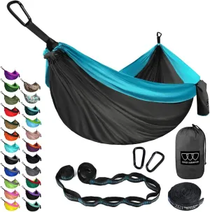 Gold Armour Camping Hammock - XL Double Hammock Portable Hammock Camping Accessories Gear for Outdoor Indoor with Tree Straps, USA Based Brand (Gray and Sky Blue)