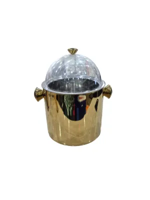 Gold Finish Double Wall Insulated Ice Cream Dispenser with See Through Lid/Cover, 10", 5 Liter's, SS