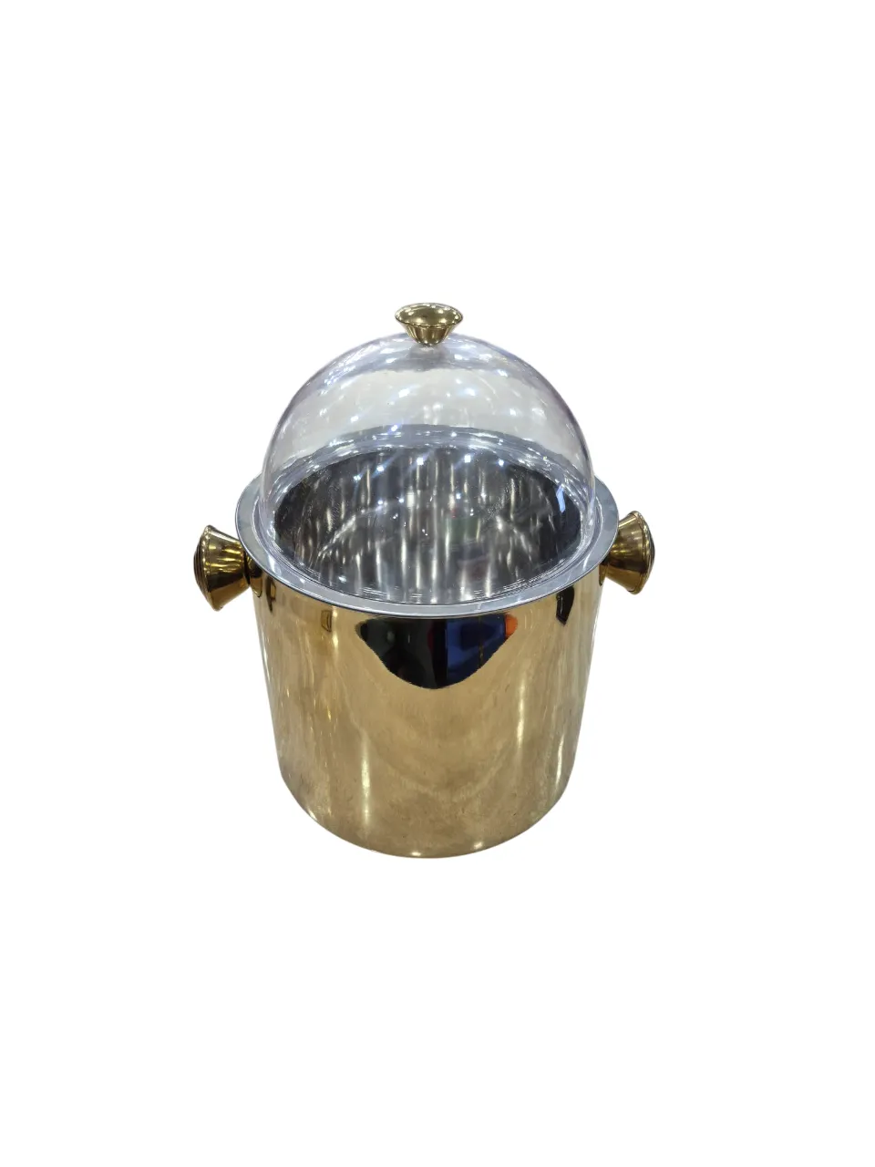 Gold Finish Double Wall Insulated Ice Cream Dispenser with See Through Lid/Cover, 10", 5 Liter's, SS
