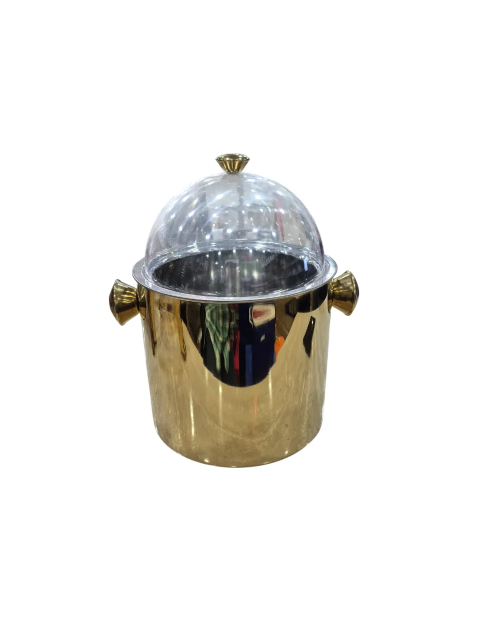 Gold Finish Double Wall Insulated Ice Cream Dispenser with See Through Lid/Cover, 10", 5 Liter's, SS