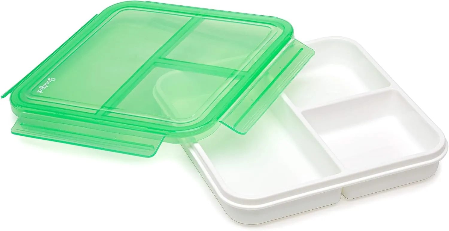 Goodful Reusable Lunch Container with 3 Compartments, BPA-Free, Leak-Proof Lid, Easy to Open and Close, Microwave Safe, Dishwasher Safe