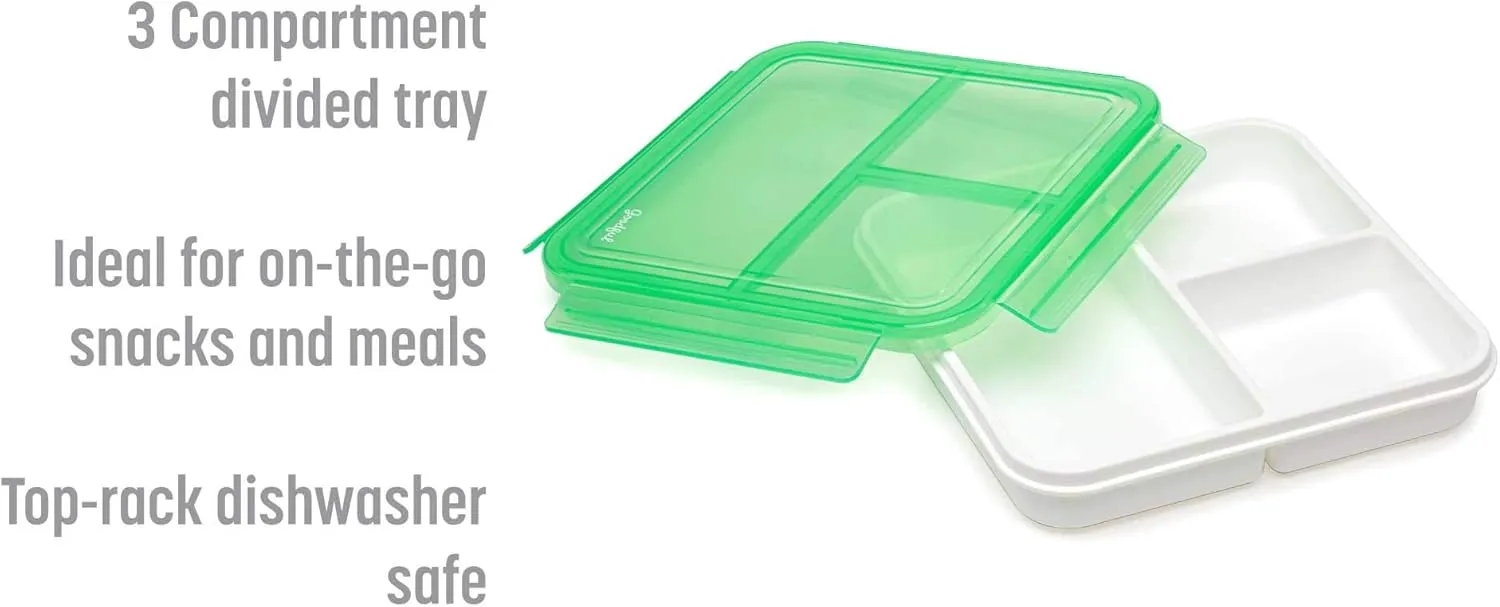 Goodful Reusable Lunch Container with 3 Compartments, BPA-Free, Leak-Proof Lid, Easy to Open and Close, Microwave Safe, Dishwasher Safe