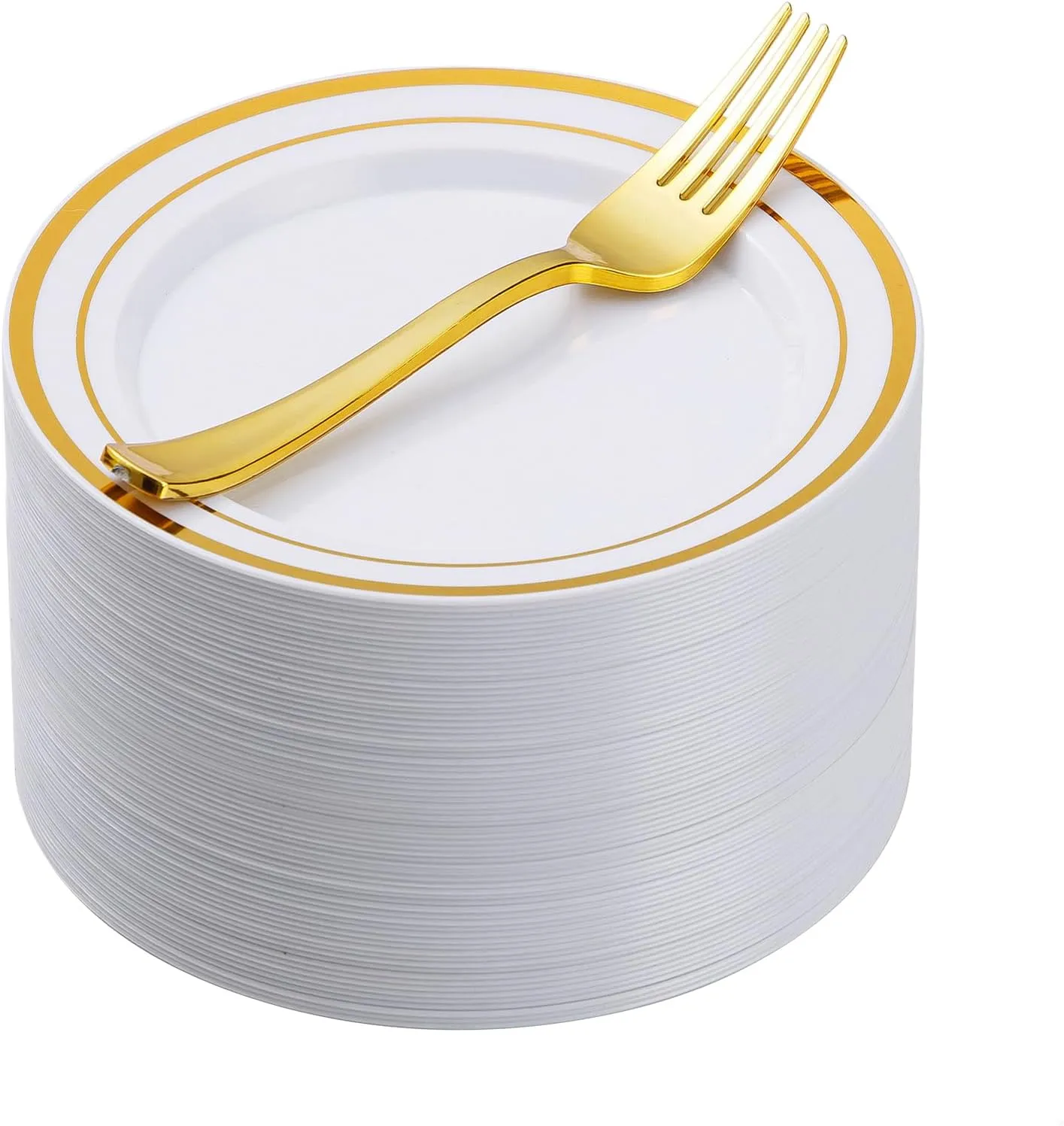 Goodluck 120 Pieces Gold Plates with Plastic Forks, Gold Dessert Plates for 60 Guests, Heavy Duty Disposable Plates for Party, Including 60 7" Dishes and 60 7.4" Plastic Forks