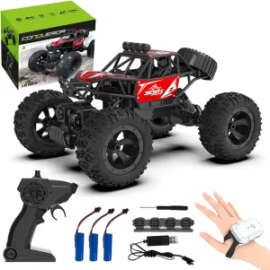 GoolRC Remote Control Car, 40KM/H High Speed 4WD Off-Road RC Car with Gesture Sensing, 2.4Ghz All Terrain Monster Truck with 3 Batteries, Metal Shell RC Truck Toy Car Gift for Boys Adults